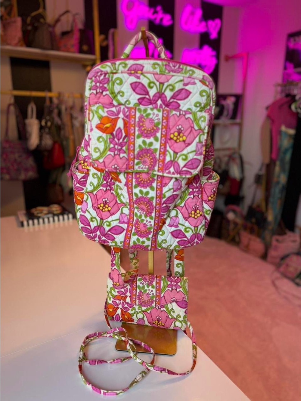 Vera Bradley Lilli Bell Backpack + Crossbody Wallet Set Retired Floral Y2K